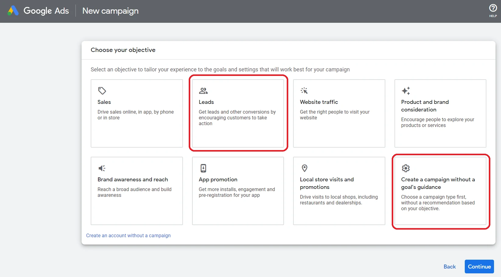 Objective on the google ads search campaigns