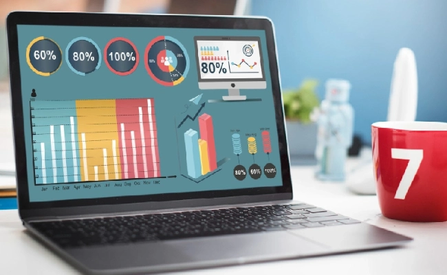 Business analytics dashboard measuring personal branding strategy performance and ROI